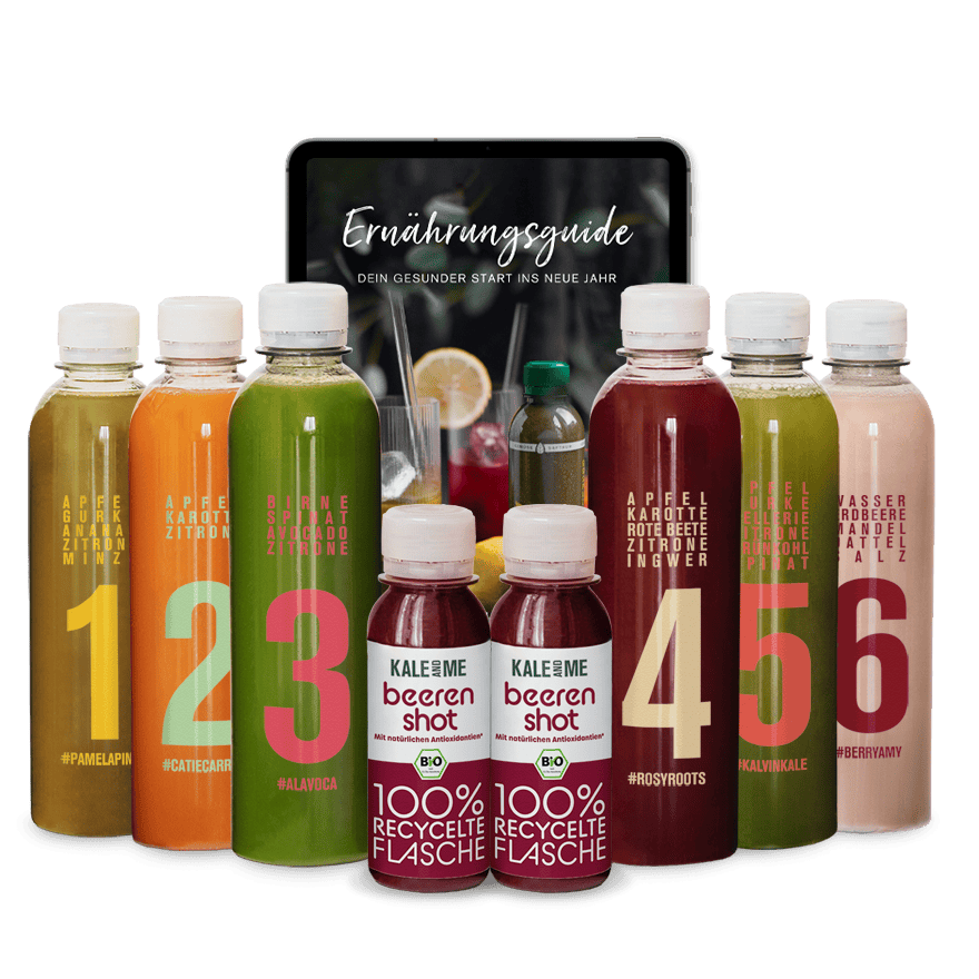 Machtfit Sommer-Bundle with 3-day juice cleanse, two free berry shots, and nutrition guide.