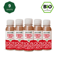 Bundle Bio Ingwer-Erdbeer Shot, 9 cold-pressed ginger-strawberry shots, vitamin C-rich, organic, no additives, 85ml bottles.