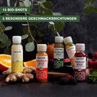 Bundle Bio Beeren Shot, 9 kaltgepresste Bio-Shots, reich an Antioxidantien und Vitamin C, aus Brombeeren, Himbeeren, Äpfeln, mit Minze- und Zitronennoten.